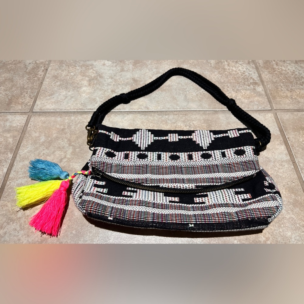 Merona Black and White Geometric Shoulder Bag with Neon Accents